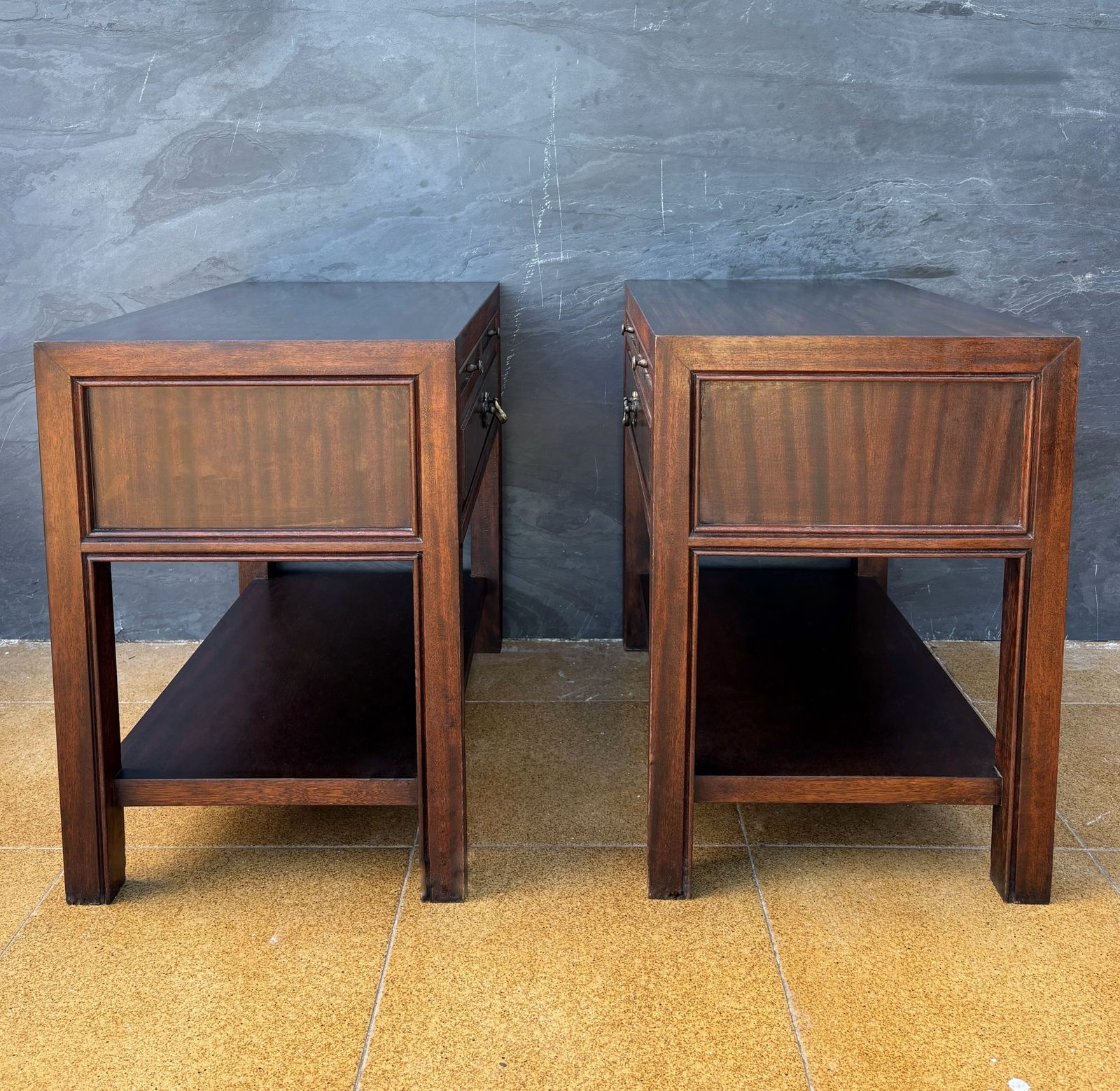 Pair Of Spanish Neoclassical Style Nightstands With Drawer And Lower Shelf, 1950 photo for sale