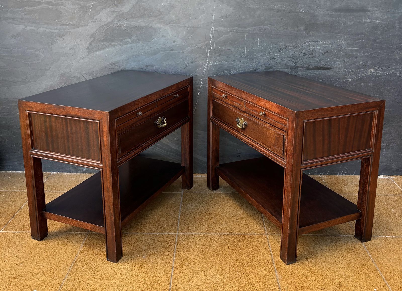 Pair Of Spanish Neoclassical Style Nightstands With Drawer And Lower Shelf, 1950 photo vinterior