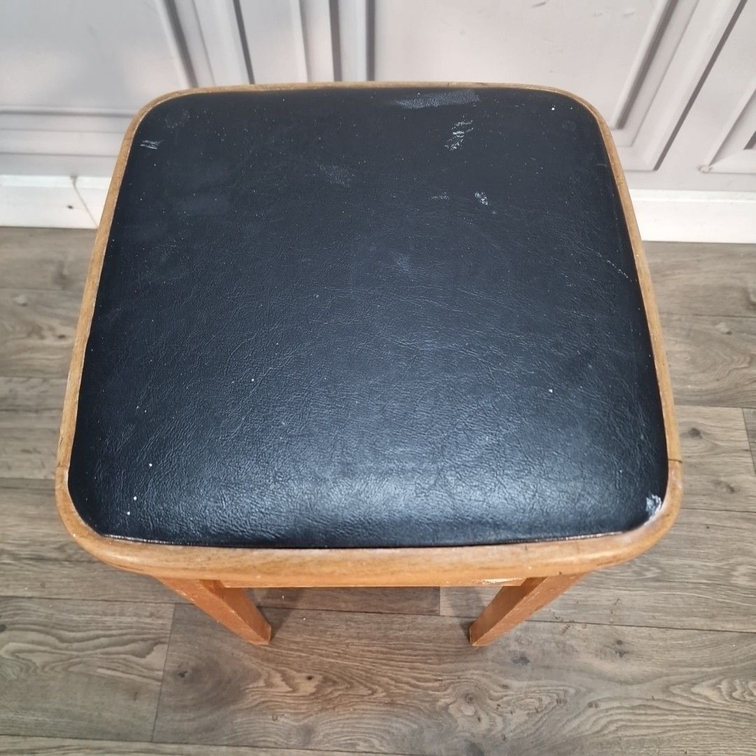 Vintage Vinyl Kitchen Stool Wooden Utility Seat Retro Bar Wooden Mid Century photo 55.0