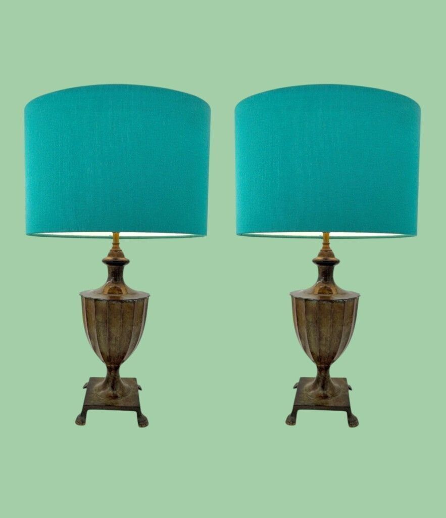 A Pair Of 1970s Classical Cast Bronze Lamps With Verdigris Finish And Paw Feet photo Lighting