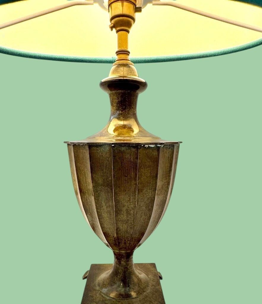 A Pair Of 1970s Classical Cast Bronze Lamps With Verdigris Finish And Paw Feet photo vinterior