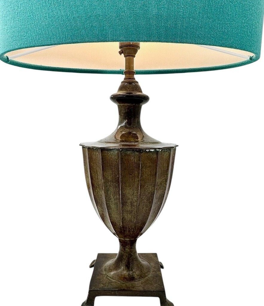 1585.0 A Pair Of 1970s Classical Cast Bronze Lamps With Verdigris Finish And Paw Feet photo