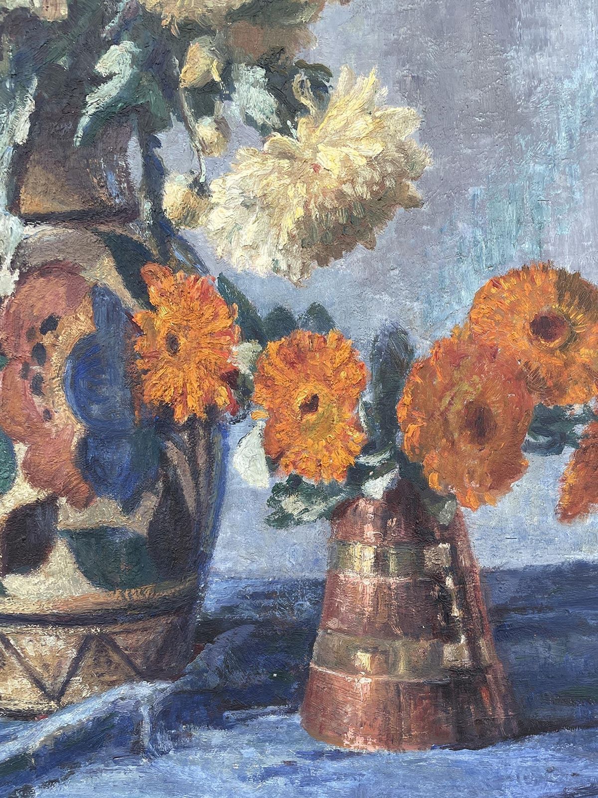G. Gagneau, Oil On Canvas Composition With Dahlias And Gerberas photo furniture