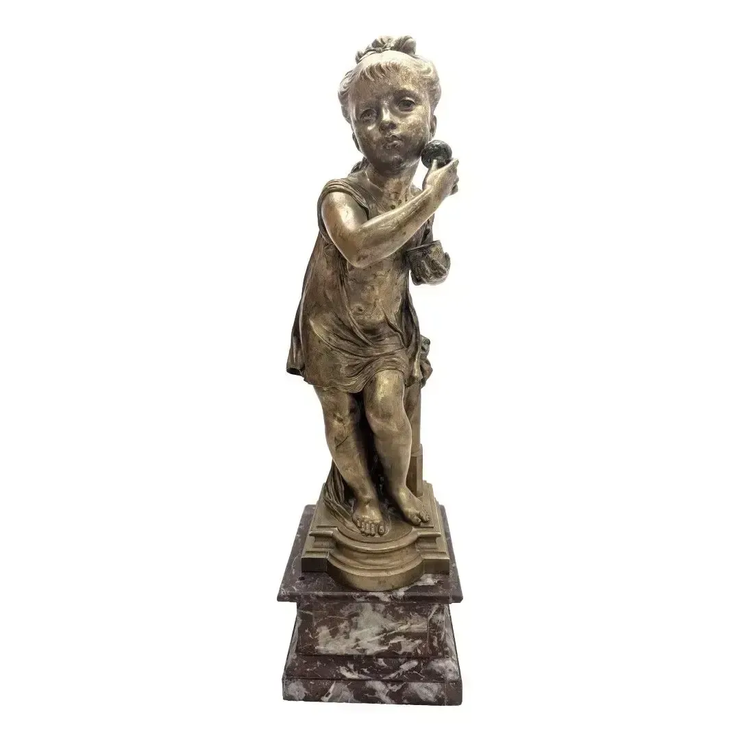 Bronze By Nicolas Lecornet: Young Child Powdering His Face, Late 19th Century