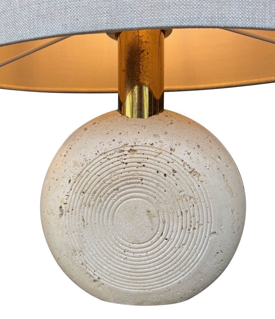 A Pair Of Circular Italian 1970s Travertine And Brass Lamps By Frattelli Manelli photo vintage