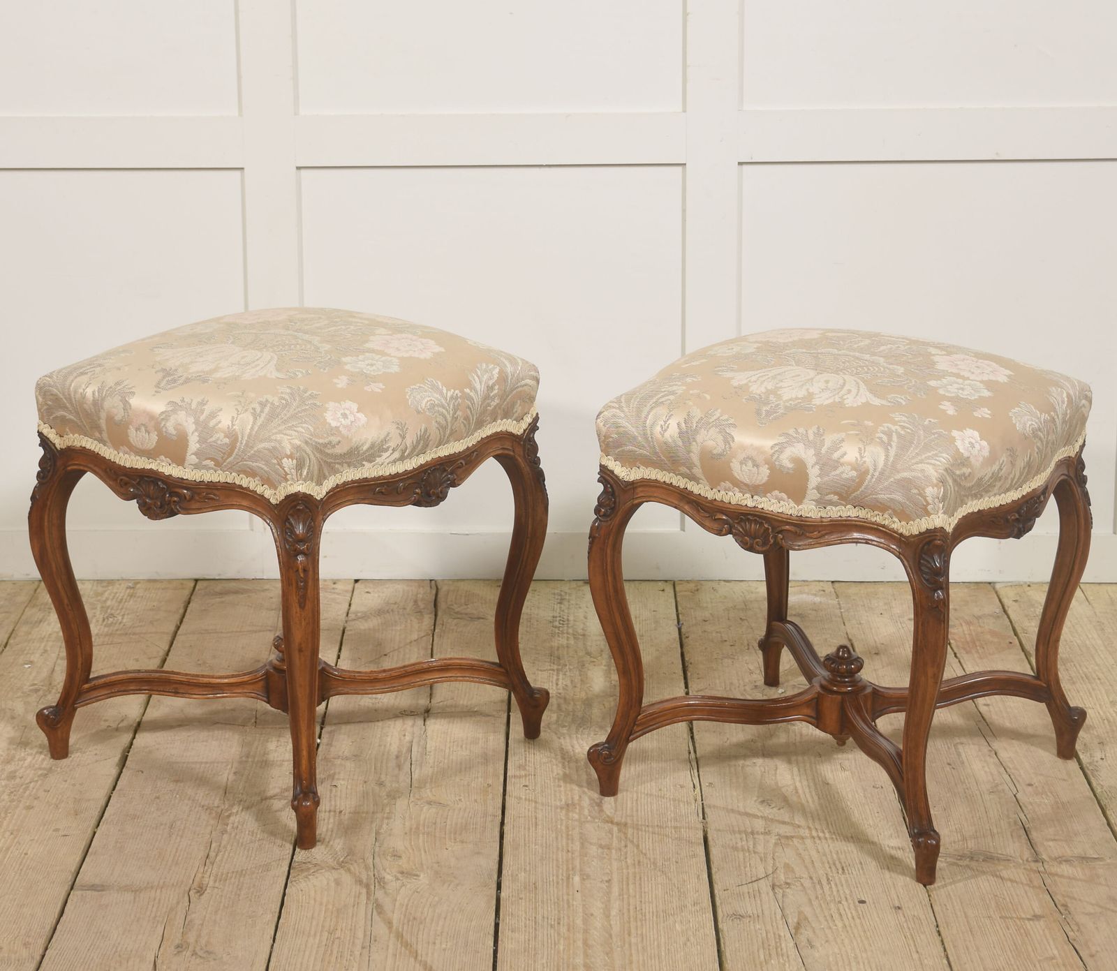 Pair Of French Louis XV–Style Carved Walnut Stools photo furniture