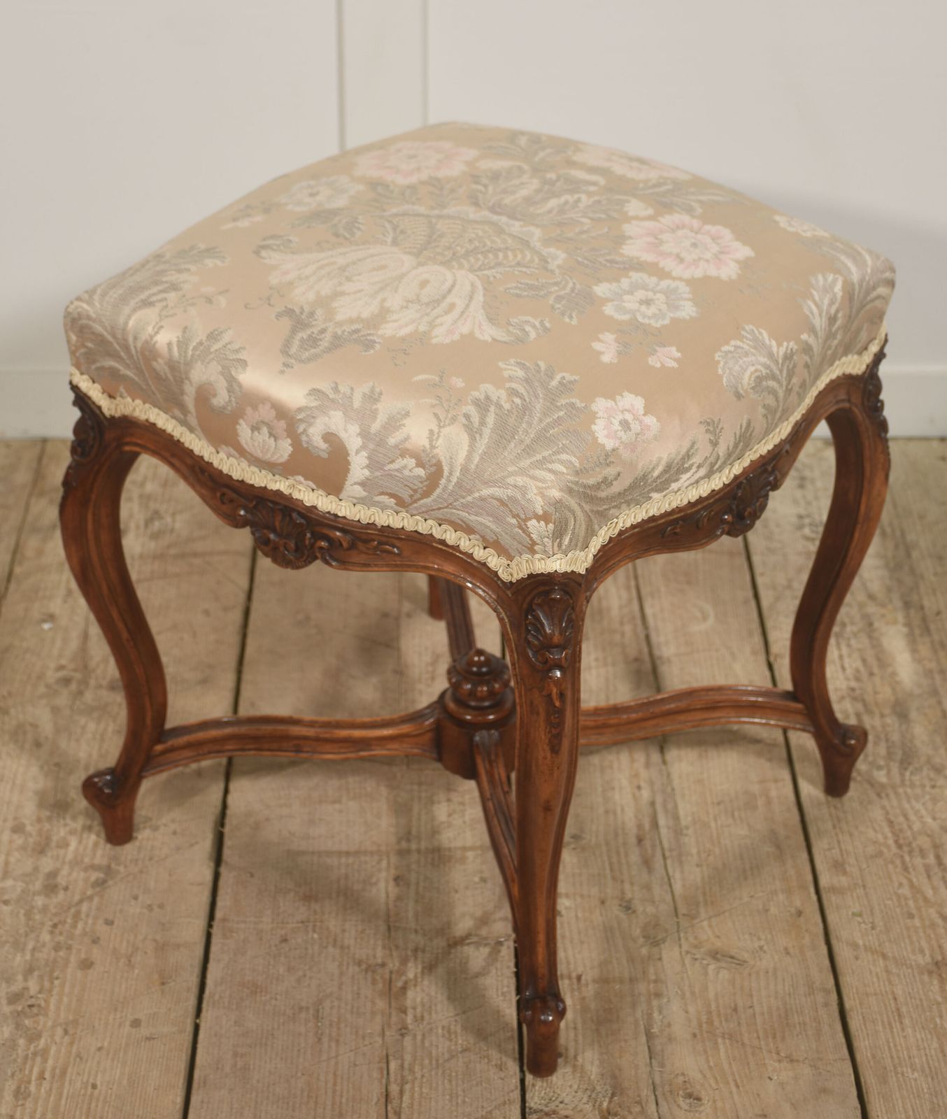 Pair Of French Louis XV–Style Carved Walnut Stools photo for sale