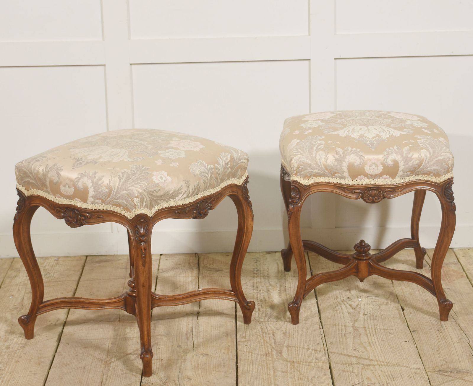 Pair Of French Louis XV–Style Carved Walnut Stools photo Furniture