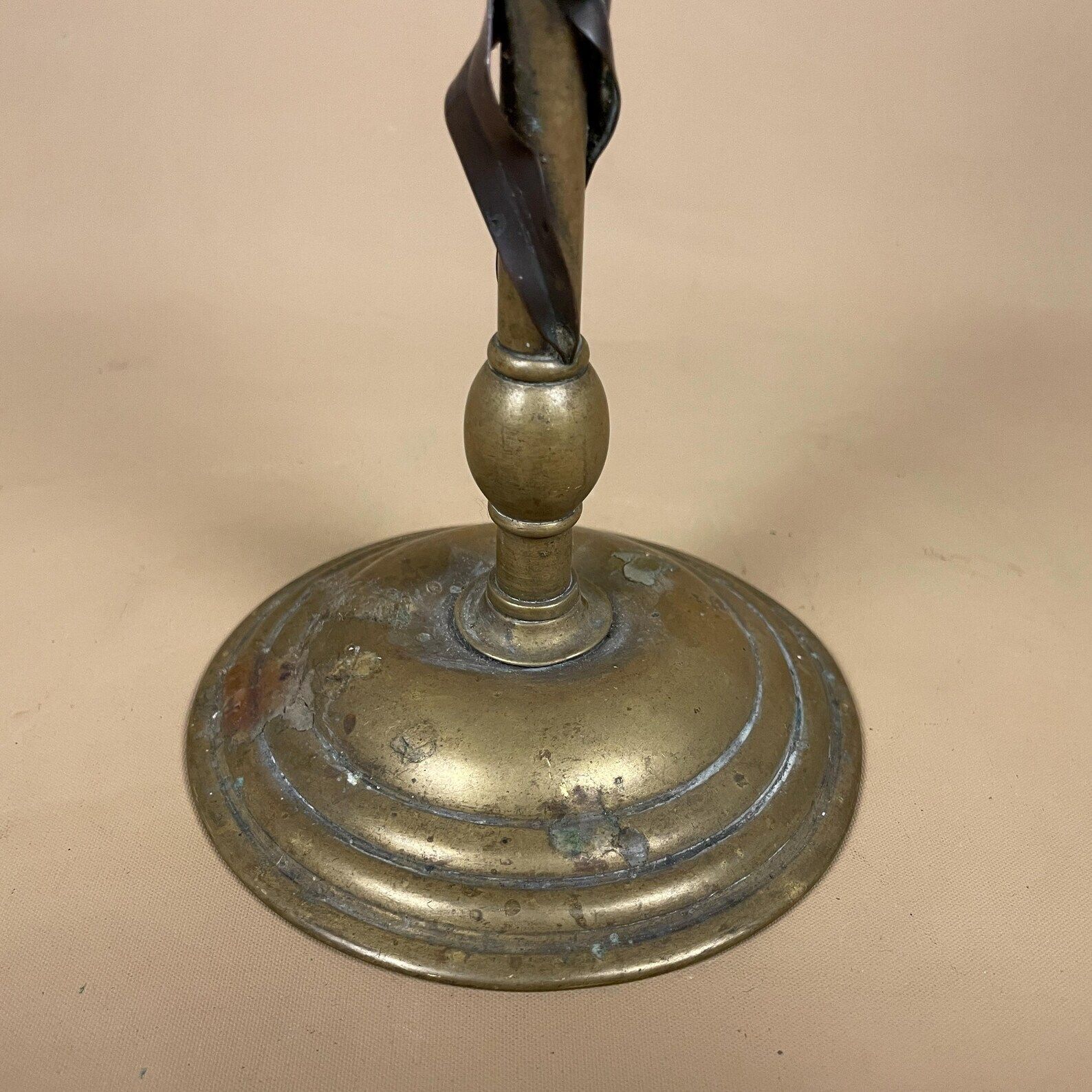 Antique Brass Candlestick Candle Holder Gold Metal Twisted Table Centrepiece Decorative Round Base Floral Centre Display Victorian Style photo Home Decor