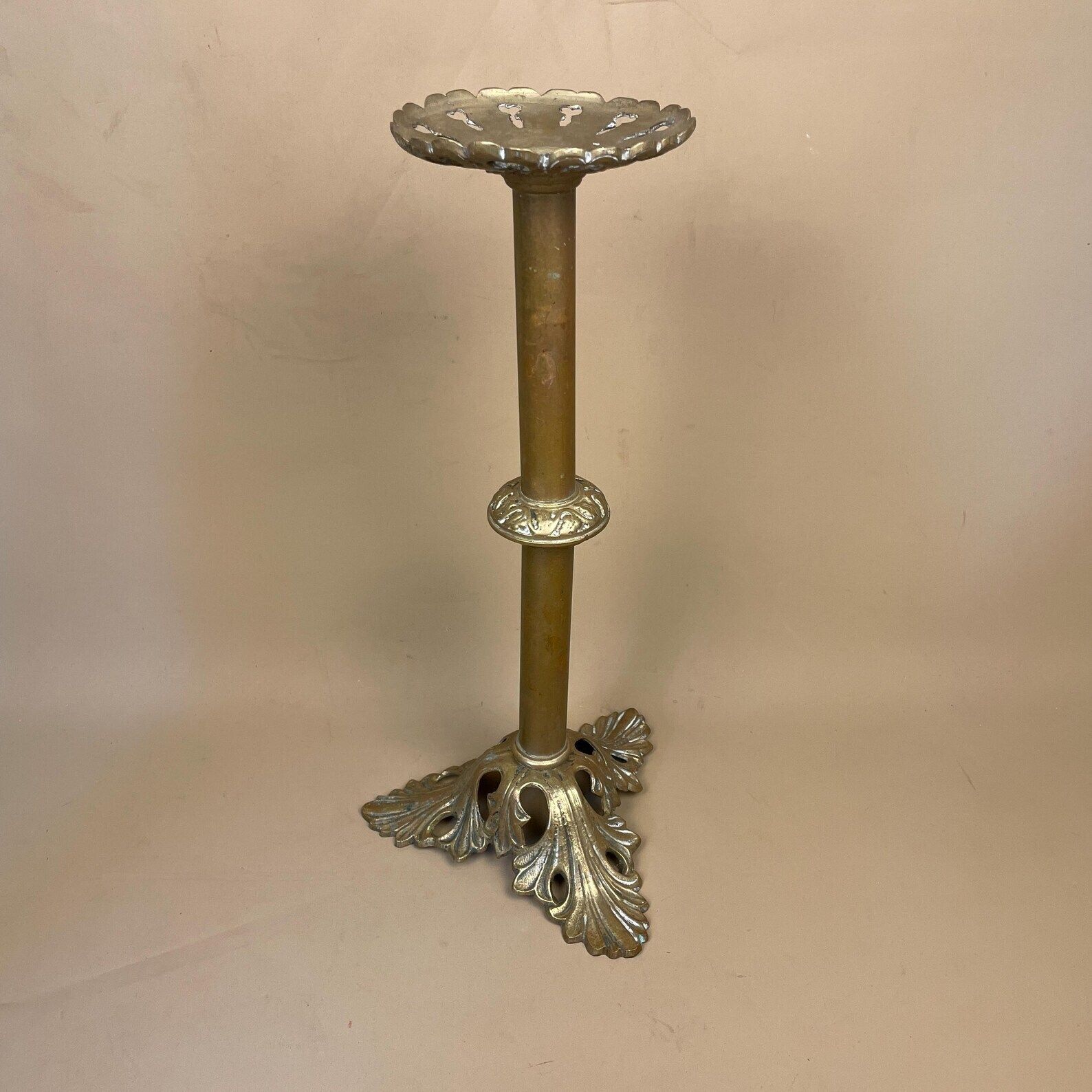 French Gold Brass Candlestick Holder Large Ornate Church Style Rococo C.1960's Table Centrepiece Decorative Floral Centre Display photo furniture