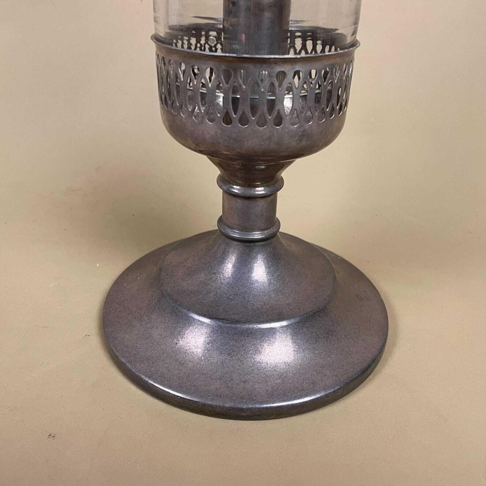 Vintage Silver Tone Candlestick Holder Candle Glass Chimney Shade Victorian Oil Lamp Style Silver Metal photo Home Decor