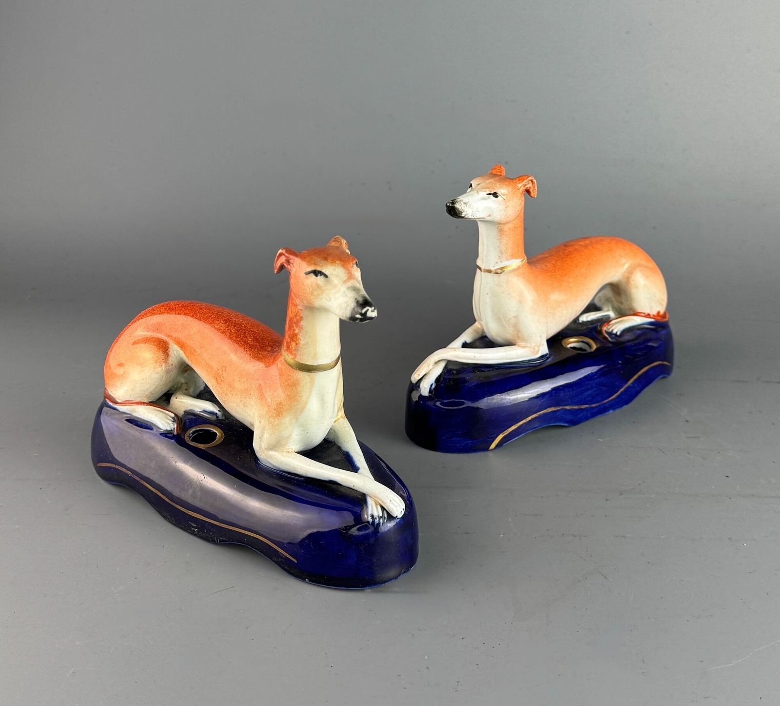 Pair Of Victorian Staffordshire Whippet Quill Holders