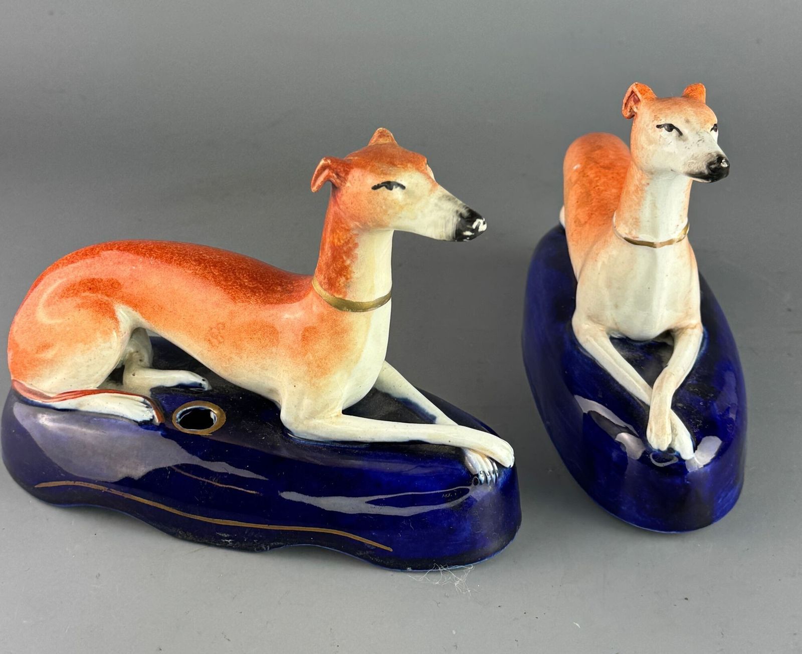 Pair Of Victorian Staffordshire Whippet Quill Holders photo for sale