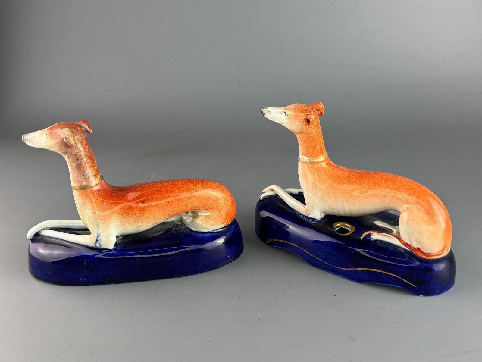 Pair Of Victorian Staffordshire Whippet Quill Holders photo vinterior