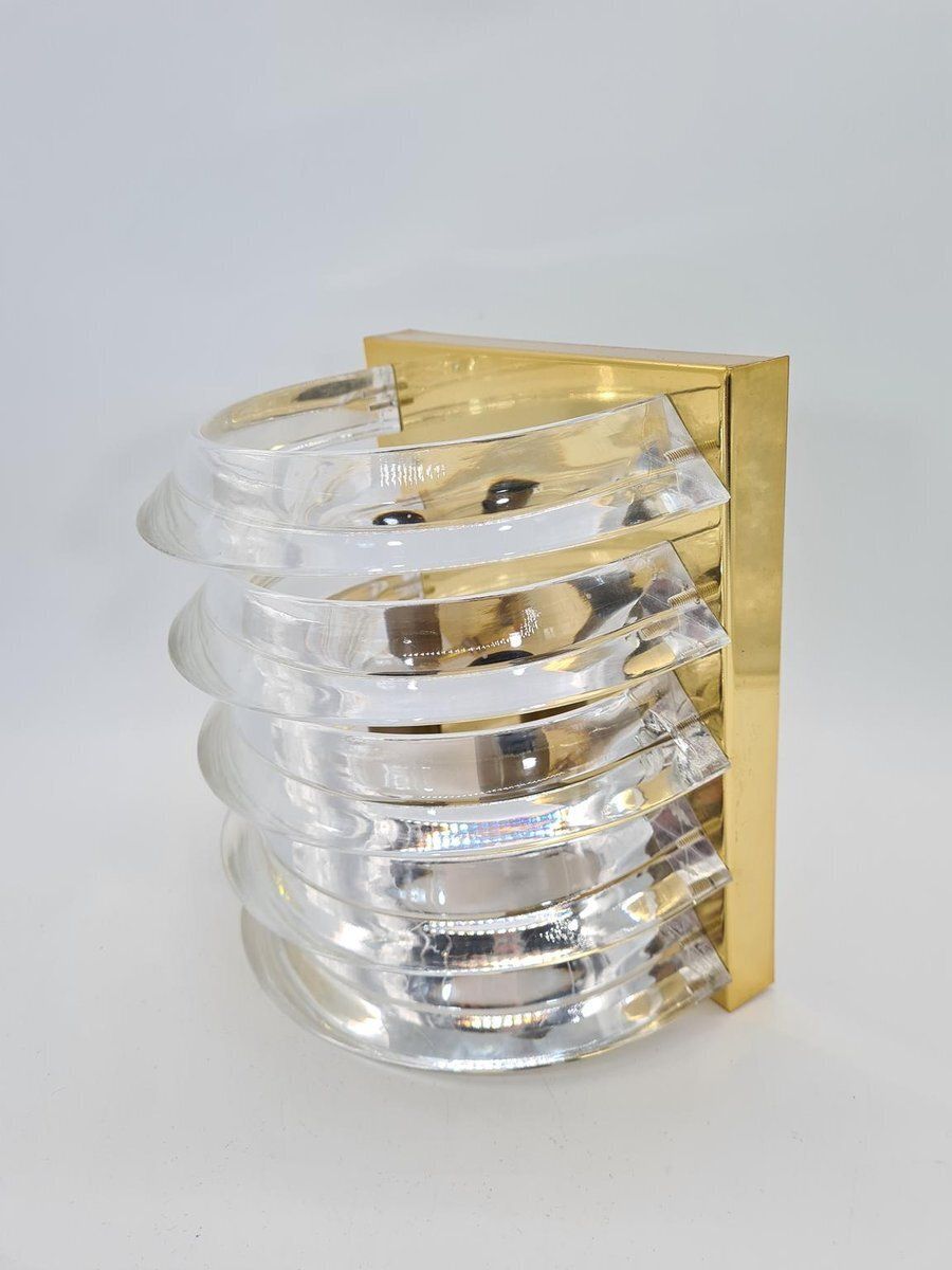 Prometeusz Wall Lamp In Brass With Transparent Acrylic Elements, Poland, 1980s photo Lighting