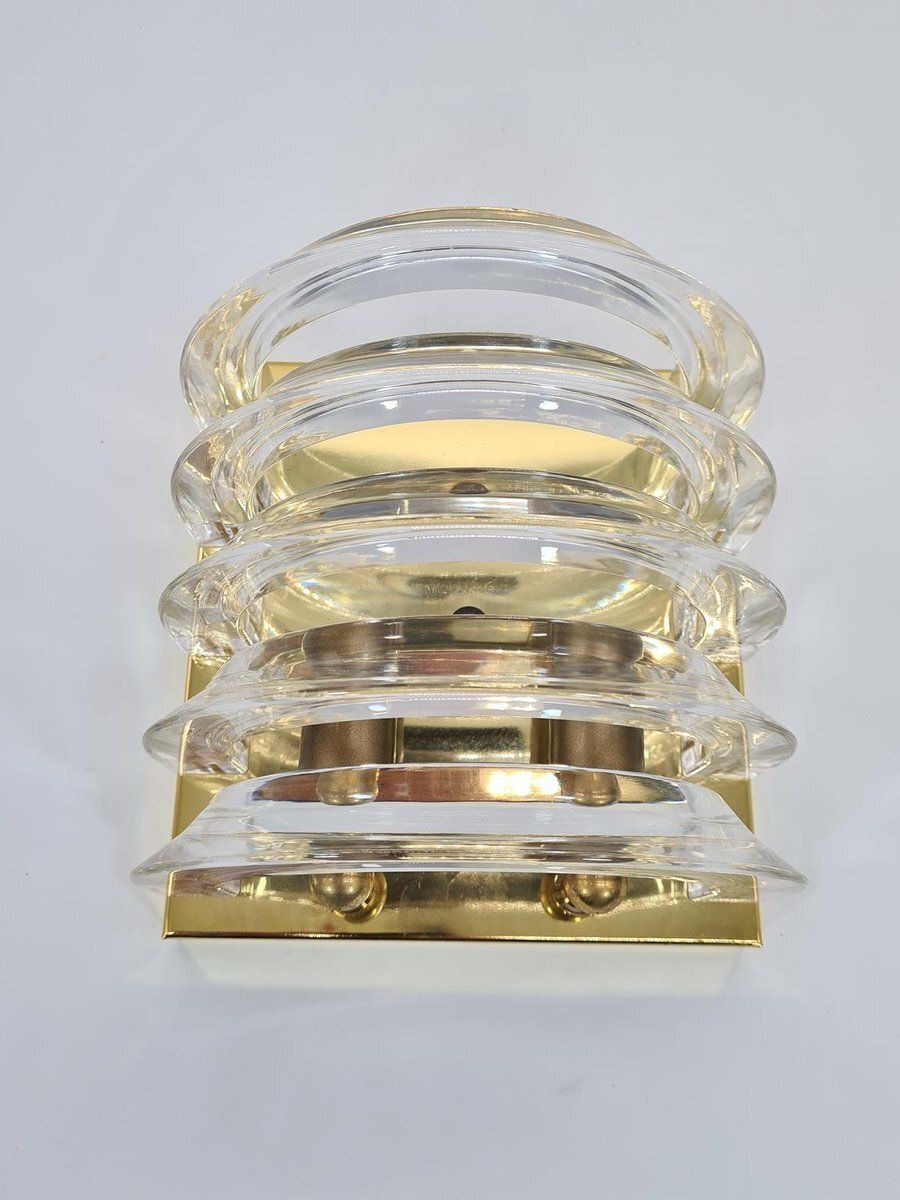 Prometeusz Wall Lamp In Brass With Transparent Acrylic Elements, Poland, 1980s photo vintage