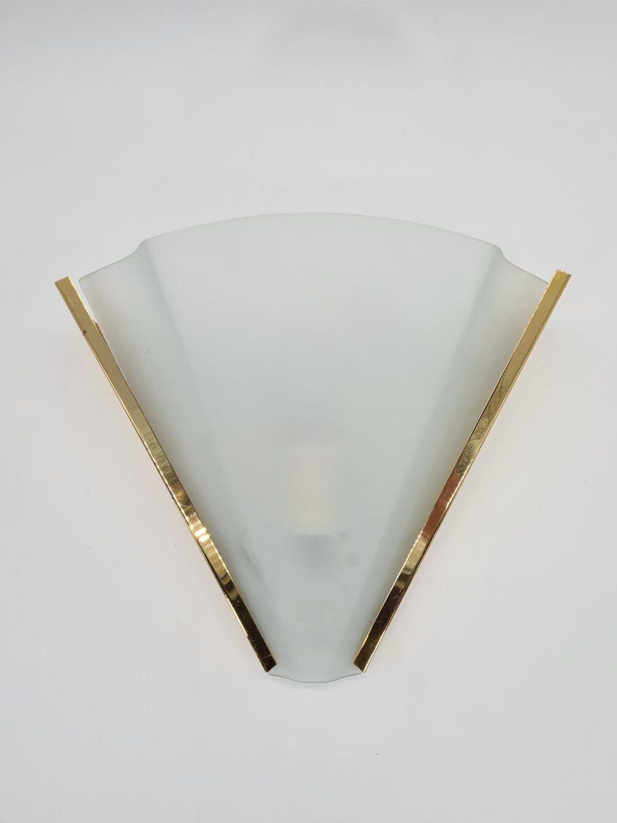Italian Wall Lamp In Frosted Glass And Brass From Errebi Luce, 1980s photo furniture