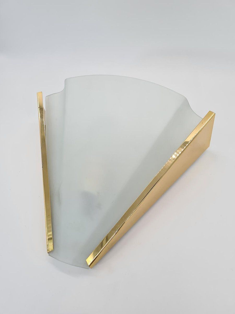 Italian Wall Lamp In Frosted Glass And Brass From Errebi Luce, 1980s photo Lighting