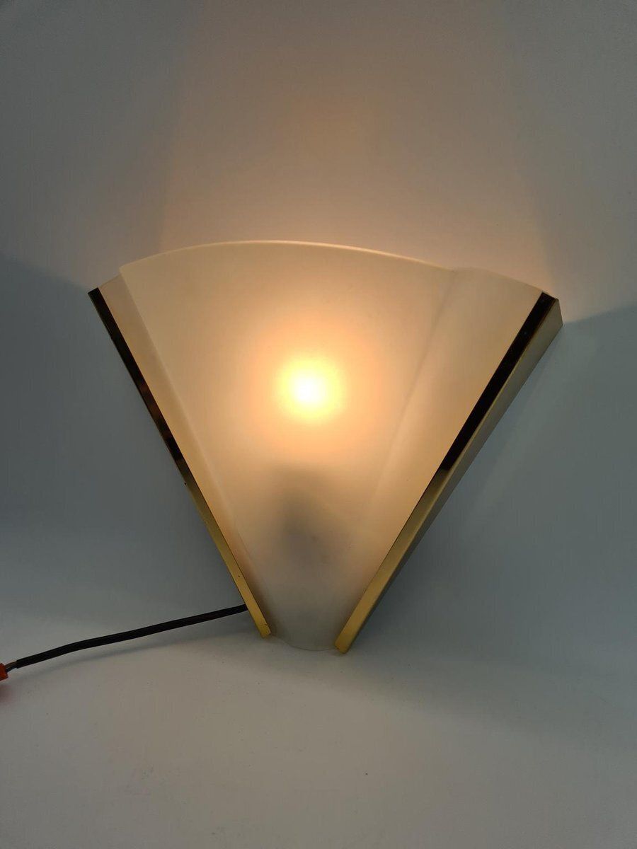 photo for sale Italian Wall Lamp In Frosted Glass And Brass From Errebi Luce, 1980s