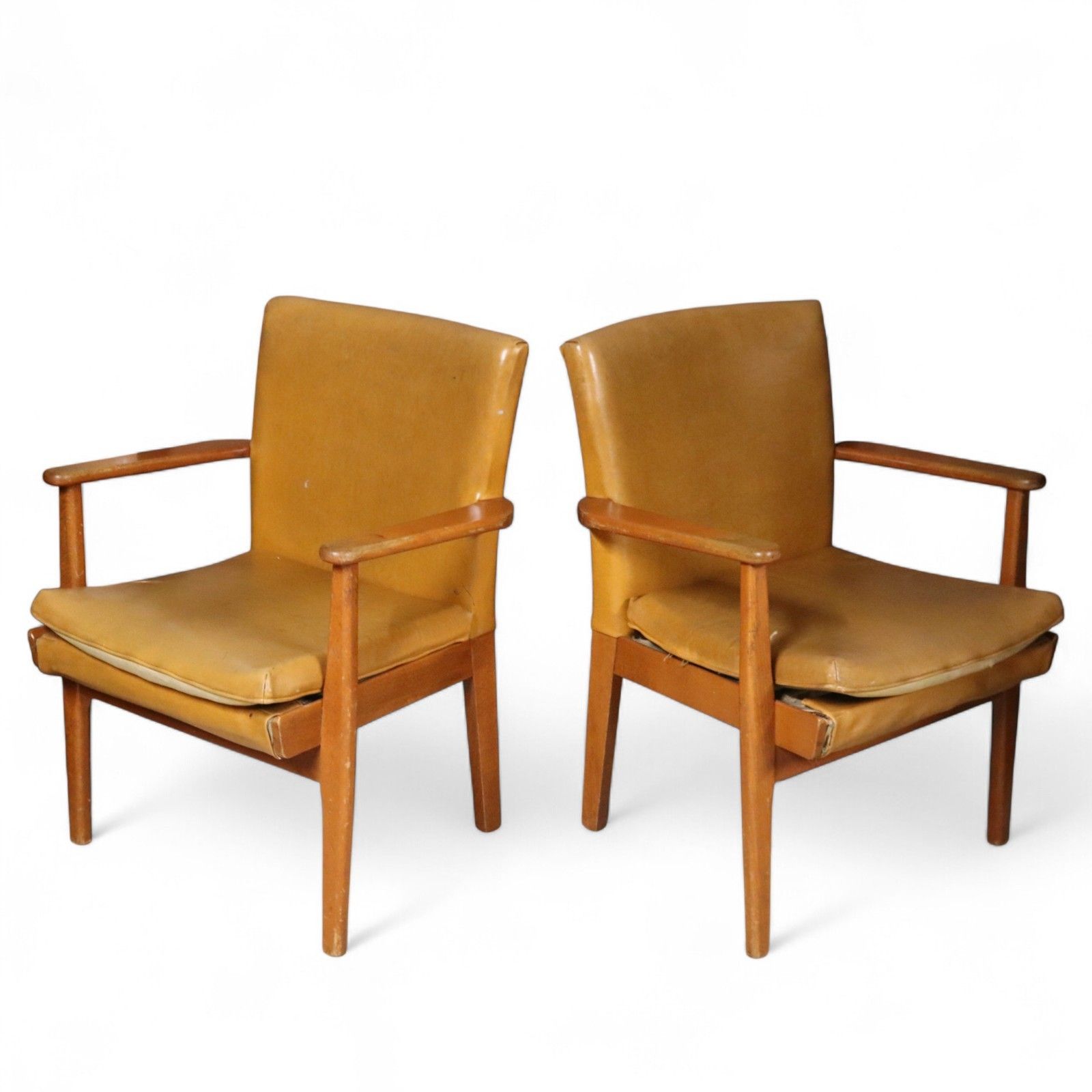 Furniture Pair Of Vintage Parker Knoll Pk 733 Armchairs Mid Century Beech Tan Vinyl photo