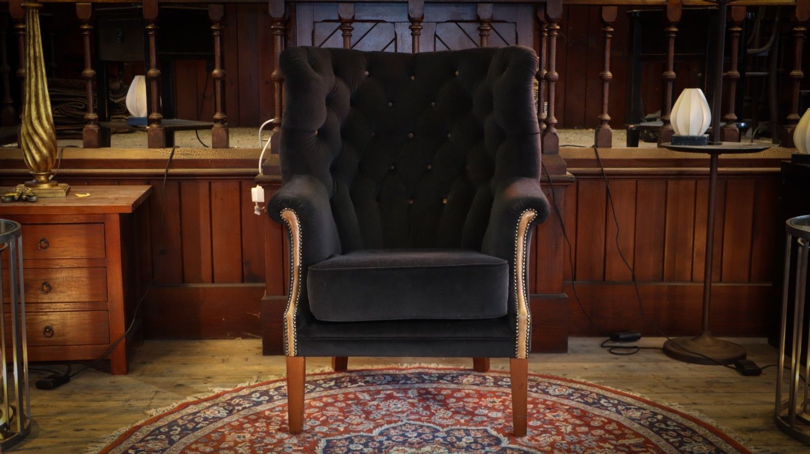 Tetrad Mackenzie Wingback Club Armchair Oscar Charcoal Velvet Saddle Tan Leather photo Furniture