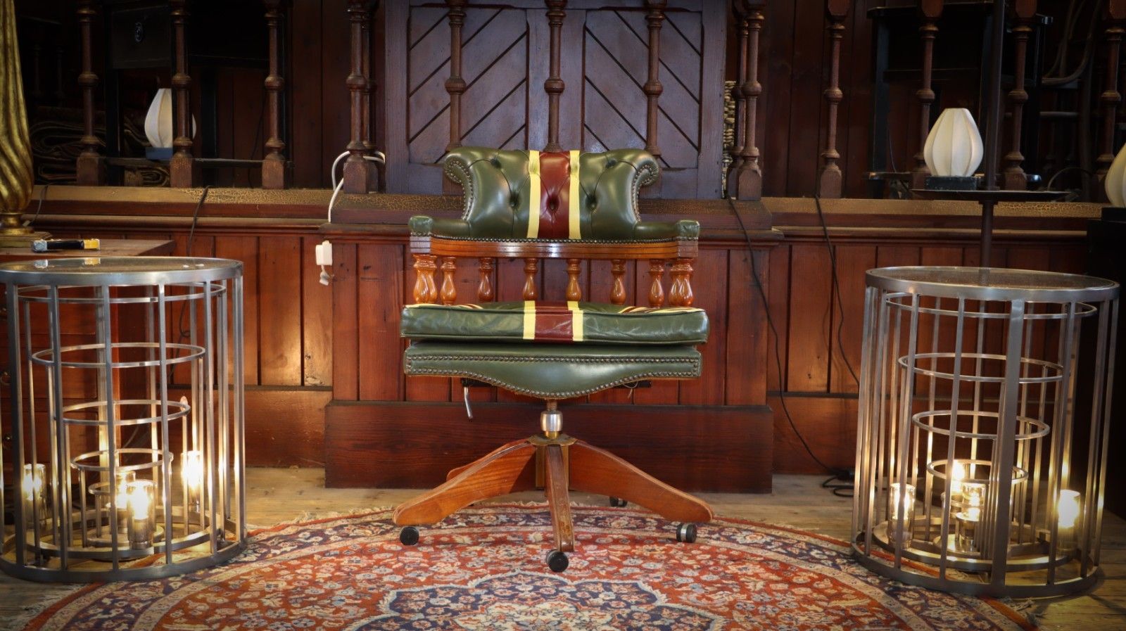 Stunning Rare Captains Swivel Leather Armchair Union Jack Possibly George Smith photo vinterior