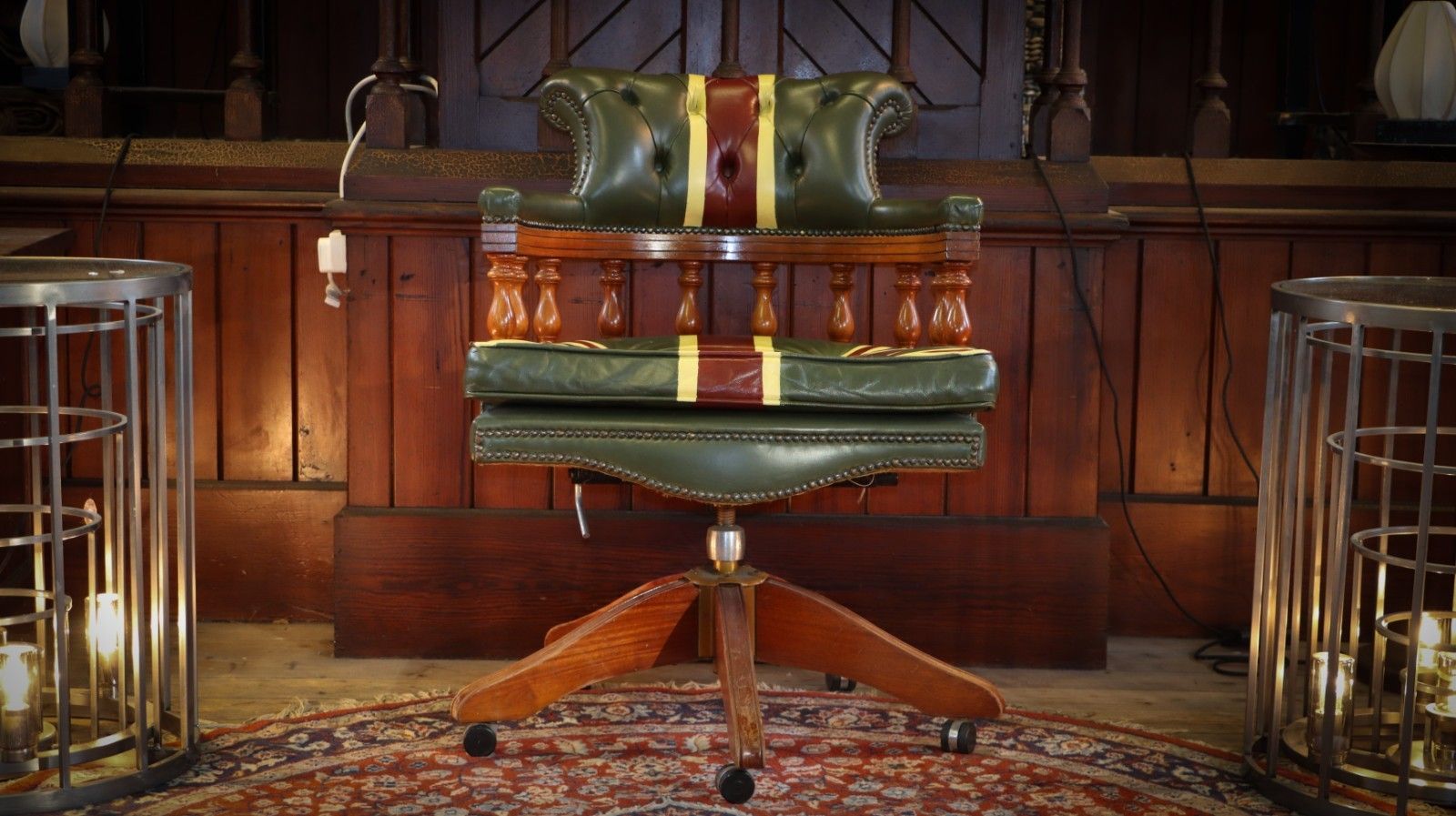 Stunning Rare Captains Swivel Leather Armchair Union Jack Possibly George Smith photo buy