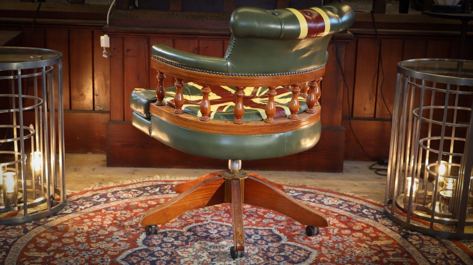 1800.0 Stunning Rare Captains Swivel Leather Armchair Union Jack Possibly George Smith photo