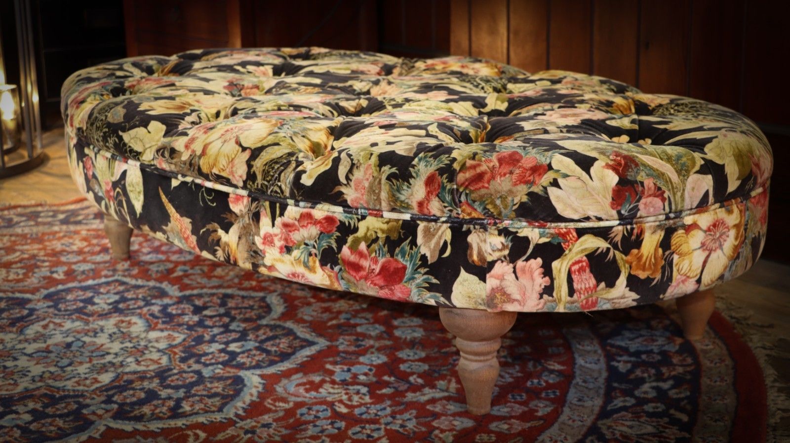 Beautiful Large Country House Footstool Ottoman In Gorgeous Floral Velvet 🚚 photo vintage