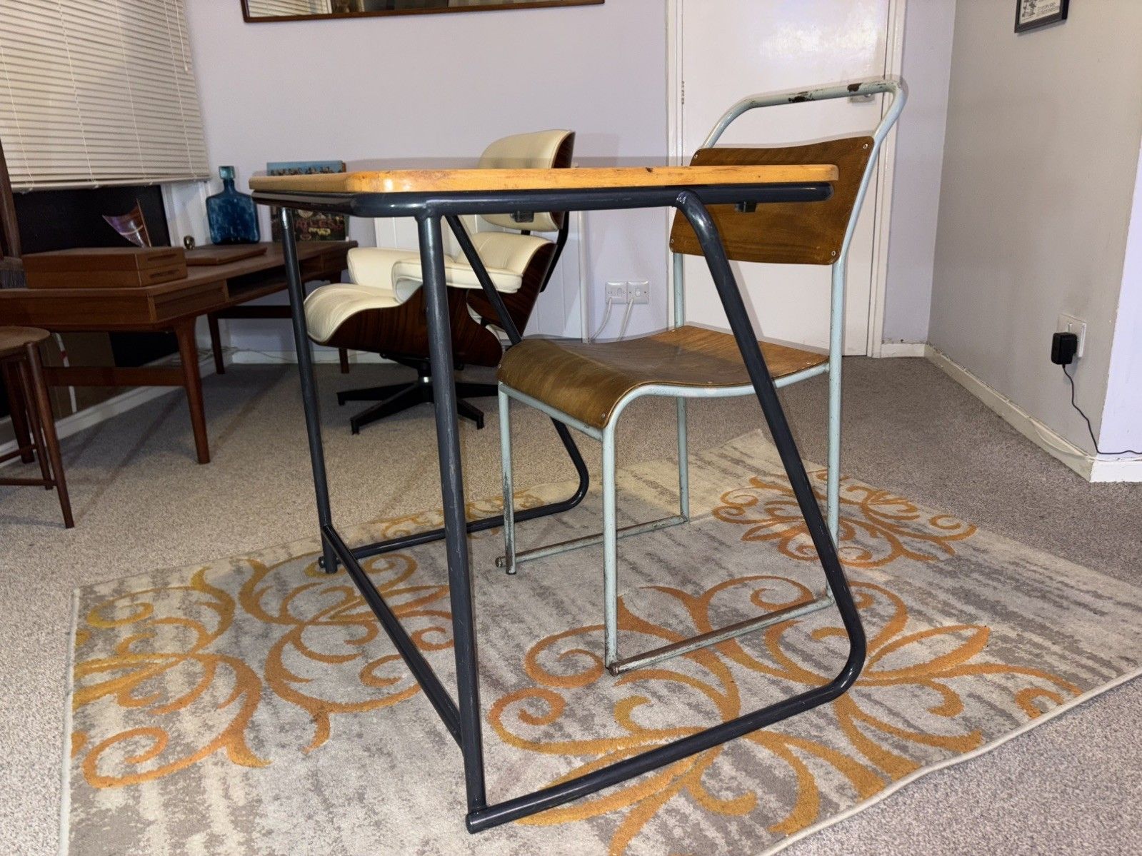 Du Al Industrial Stacking Desk & Chair Retro G Plan Era Mcm Pel Cox