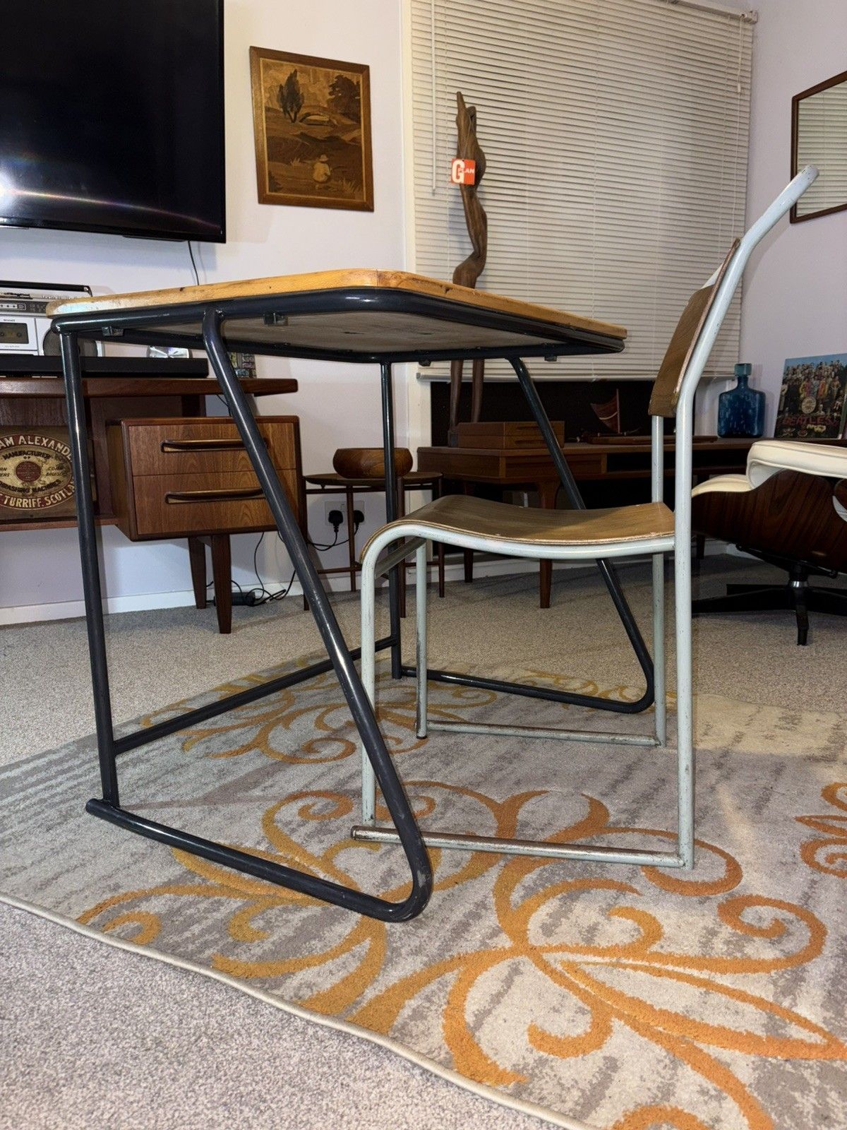 Du Al Industrial Stacking Desk & Chair Retro G Plan Era Mcm Pel Cox photo 195.0