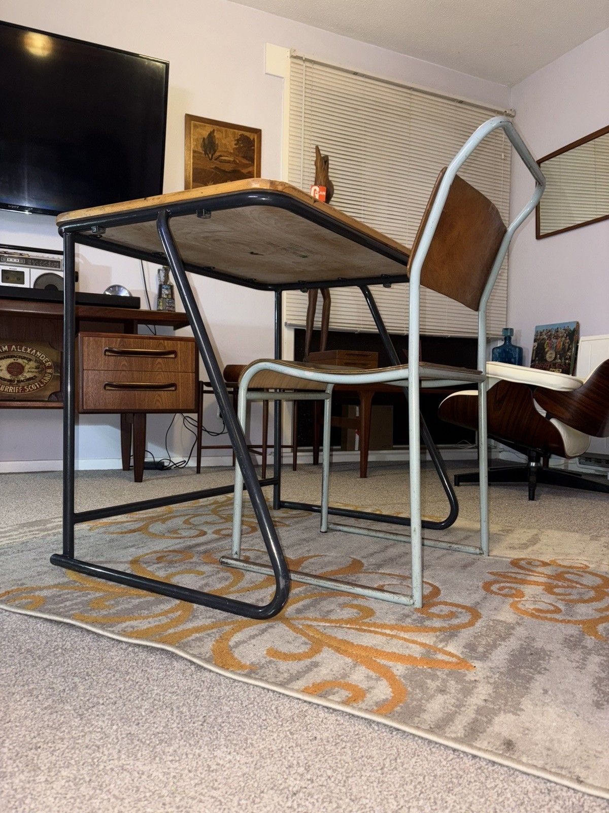 195.0 Du Al Industrial Stacking Desk & Chair Retro G Plan Era Mcm Pel Cox photo