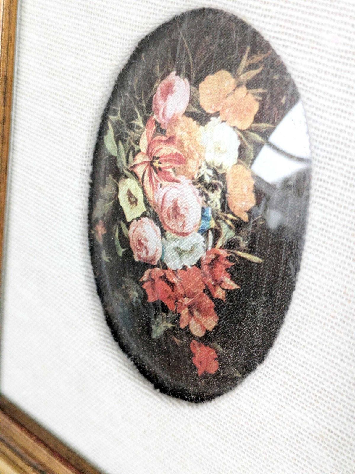 Vintage Floral Bouquet Print With Oval Linen Mat, Gilded Wood Frame, Foiled Shimmer Art photo buy