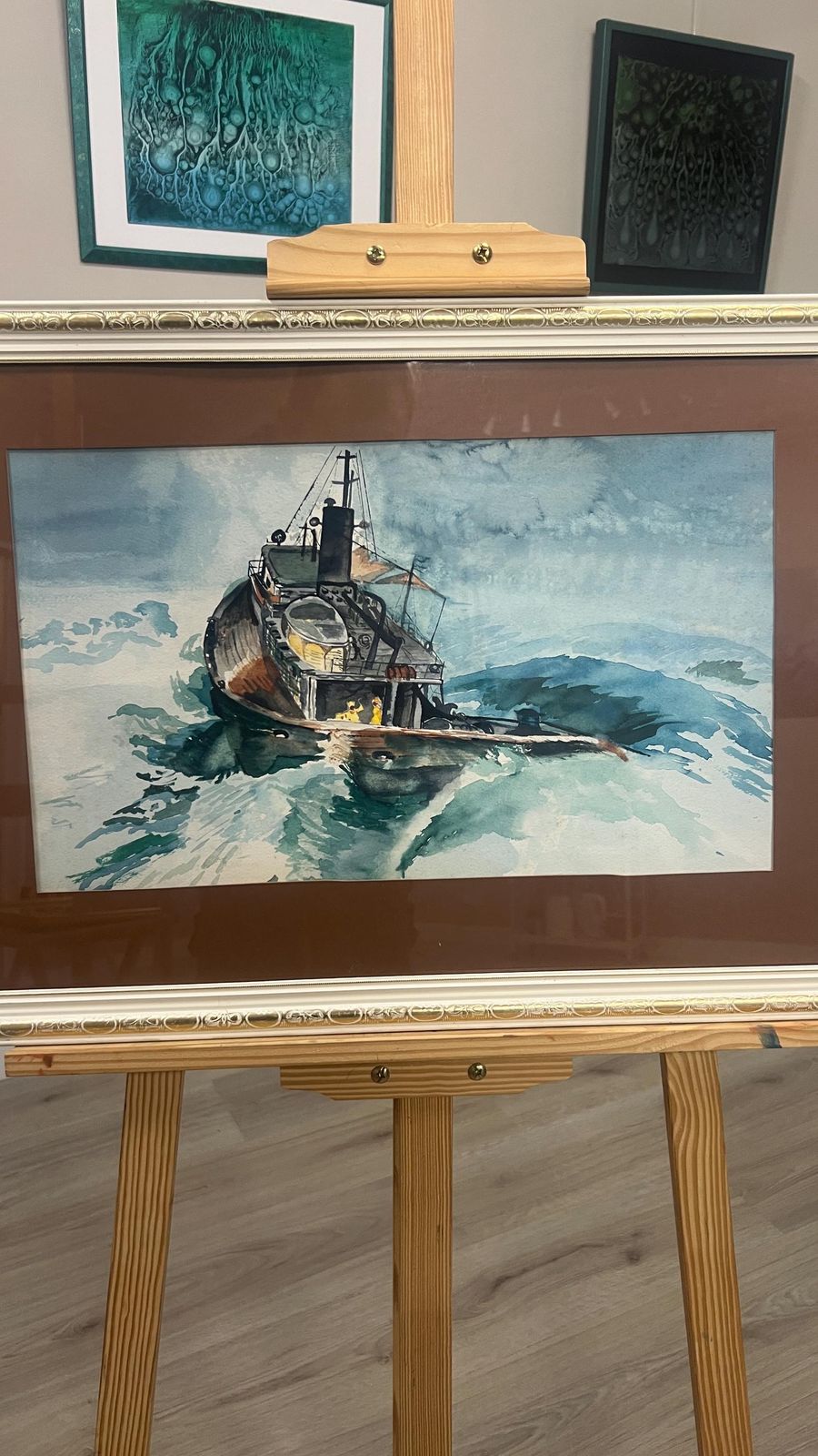 Vintage Watercolour Tugboat Picture Seascape Framed Maritime Artwork photo furniture