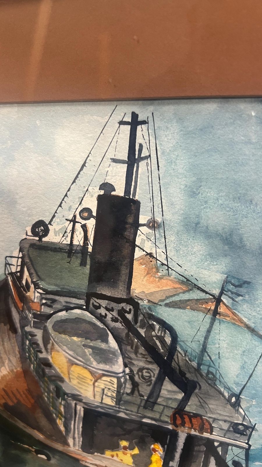 Vintage Watercolour Tugboat Picture Seascape Framed Maritime Artwork photo Art