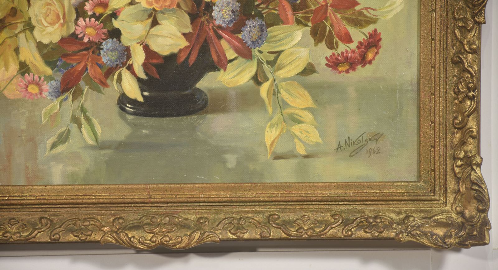 Oil On Canvas Still Life With Autumn Flowers A. Nikolokov photo Art