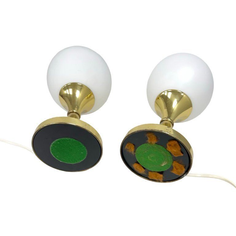 Pair Of Globe Table Lamps, Aka Leuchten, Germany, 1970s, Brass And Glass photo Lighting