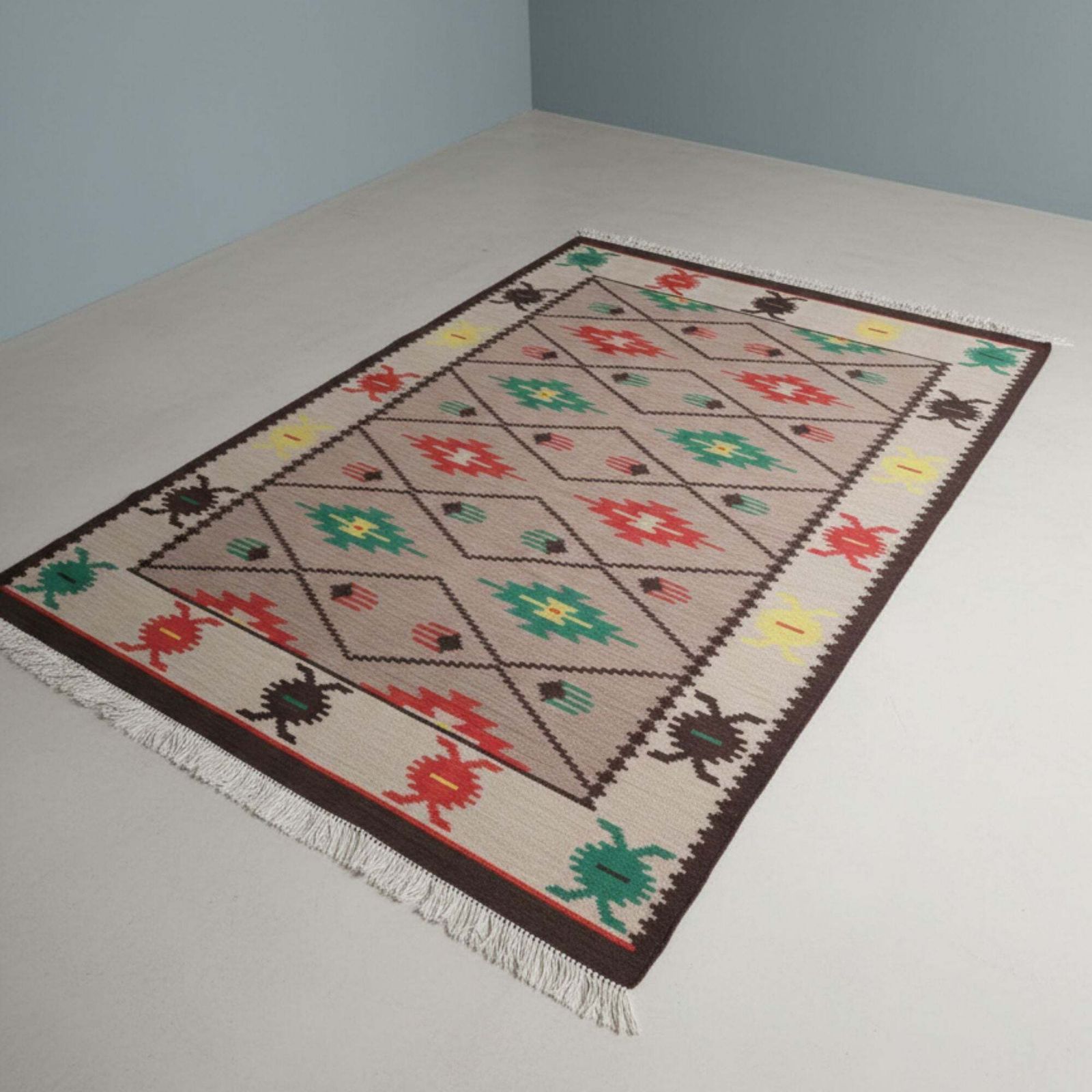 Geometric Carpet Typical Of The 1960s, Brussels Style, Kelim photo furniture