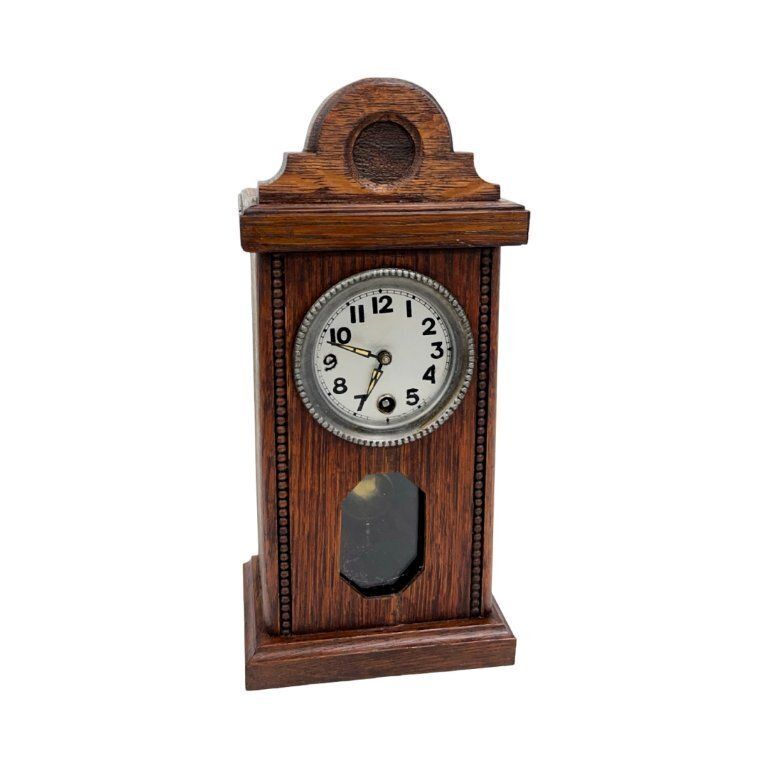 Home Decor Miniature Mantel Clock   Oak Wood, Pendulum Mechanism, Germany, 1920s photo