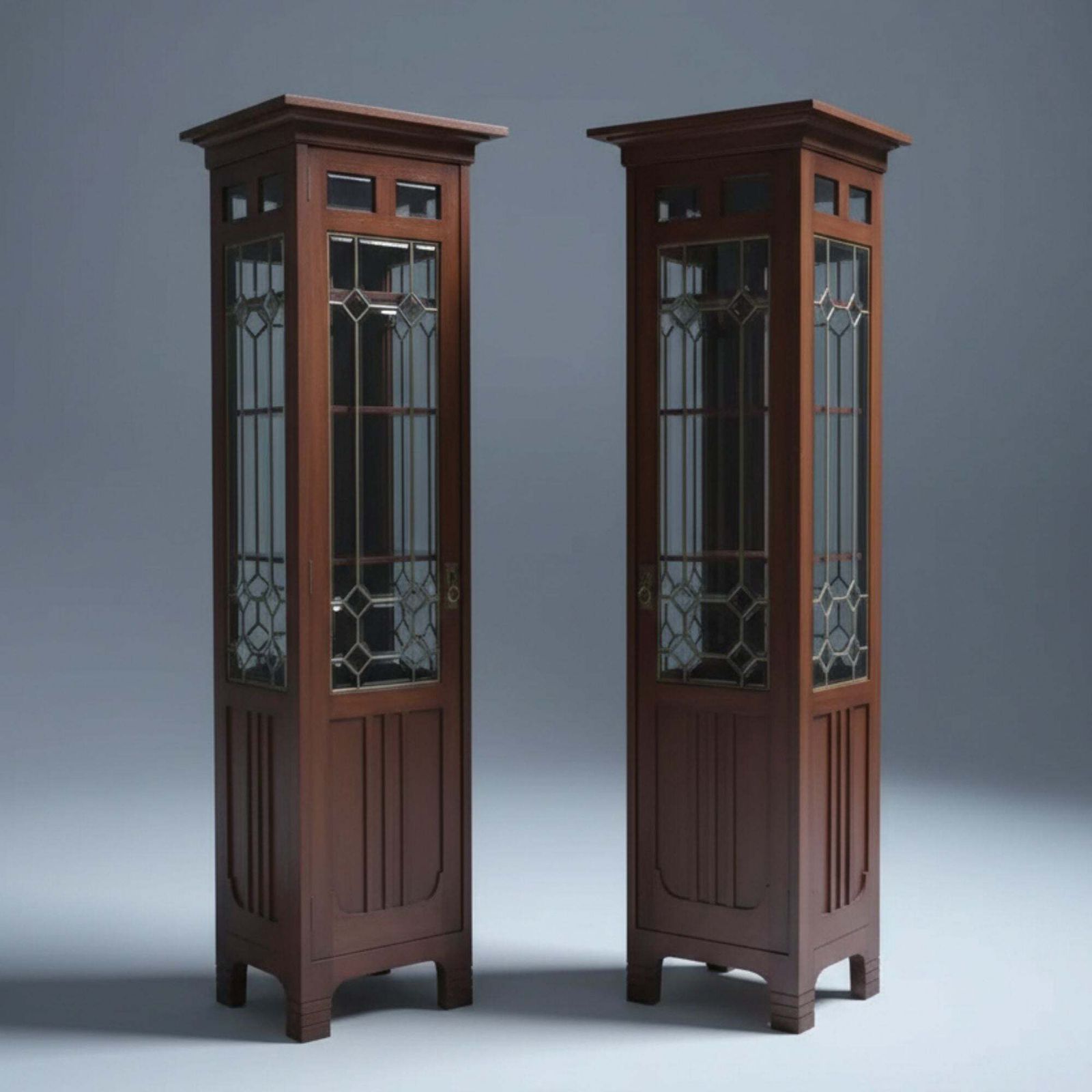 Pair Of Art Nouveau Solid Wood Showcases, Central Europe, Circa 1910