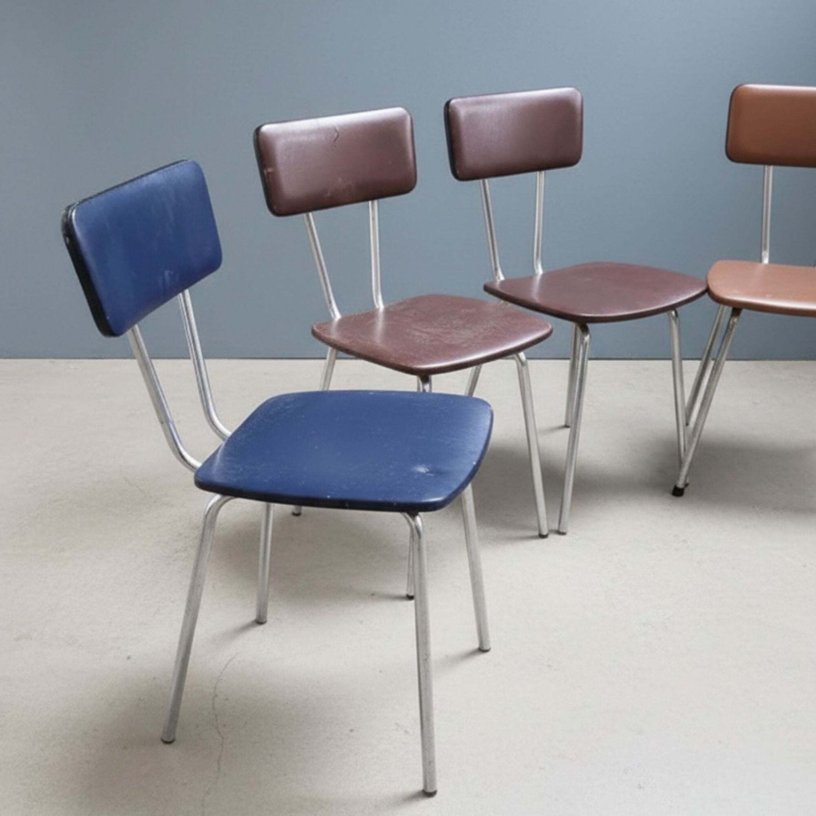 Set Van 6 Mid Century Chrome Eetkamerstoelen, Tsjecho Slowakije, Jaren 1960 photo for sale