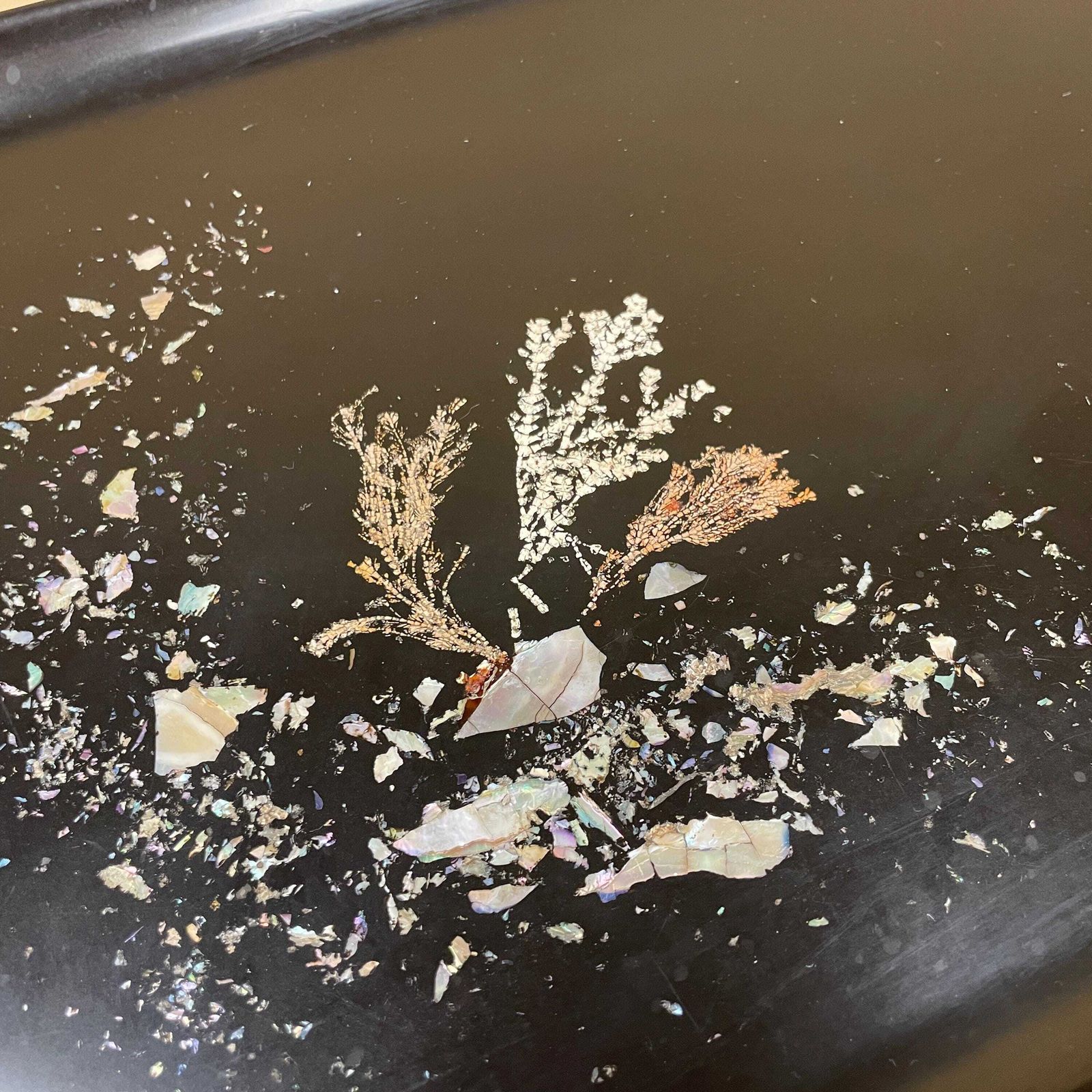 Couroc Monterey Black Tray Abalone Inlay Beach Mcm 1960s Mid Century Modern California Resin Serving Tray Coastal Decor photo for sale