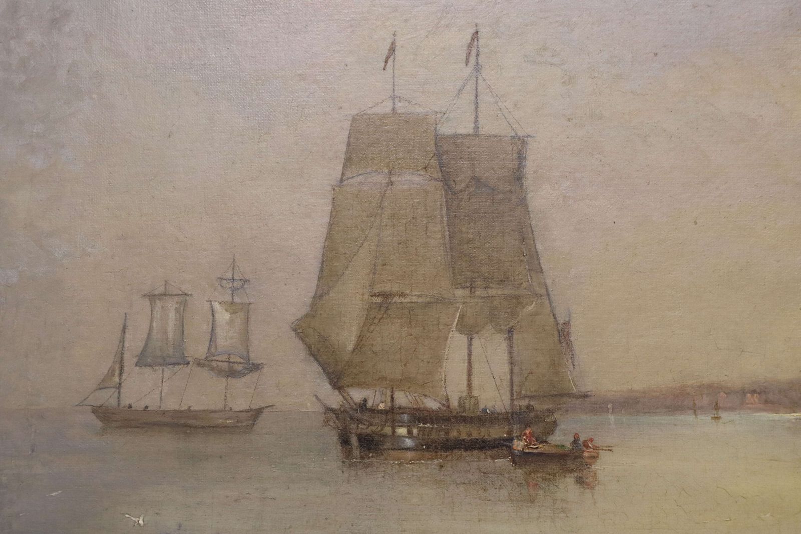Early 19th Century Harbour Scene With Shipping And Coastal Figures, Oil On Canvas photo for sale