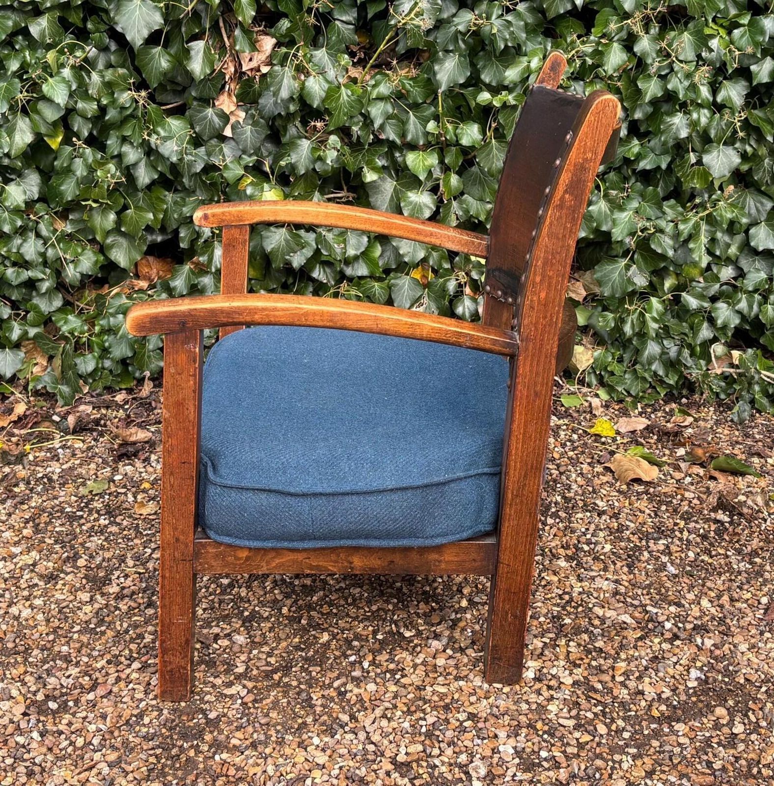 Antique Low Oak And Leather Nursing Fireside Elbow Armchair photo buy