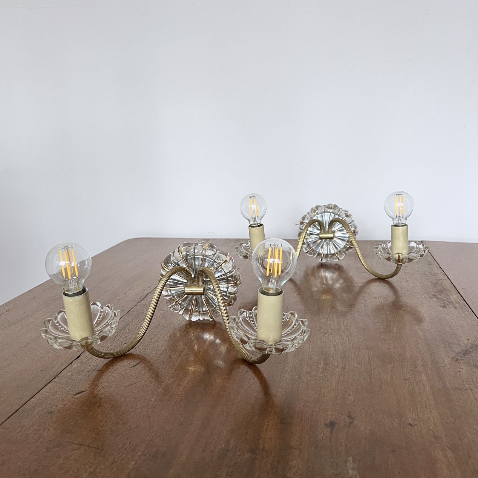 Pair Of Early 20th Century French Brass And Glass Wall Lights photo furniture
