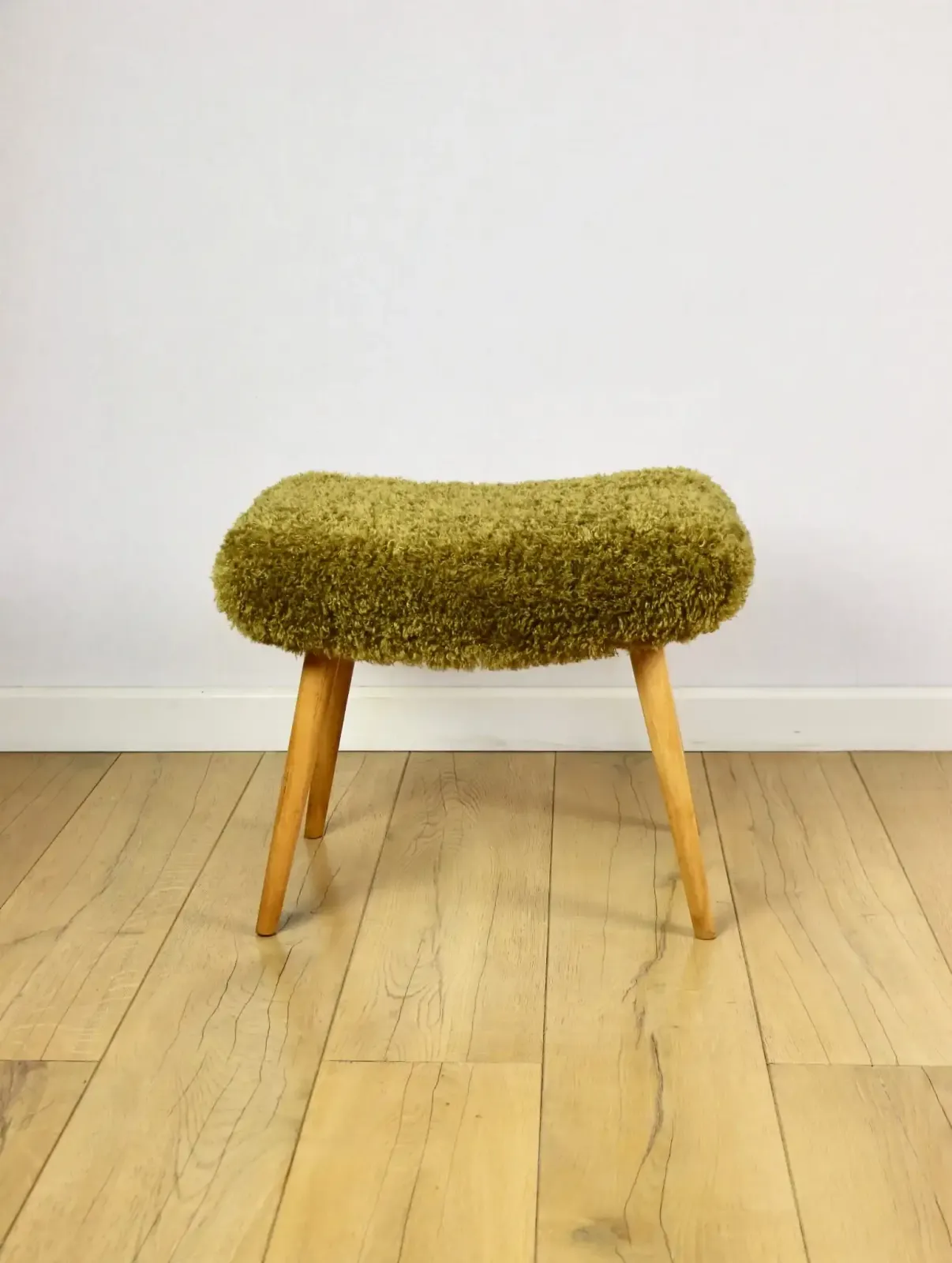 High Seat Stool With Pile In Khaki / Olive / Rudy   Beech Legs
