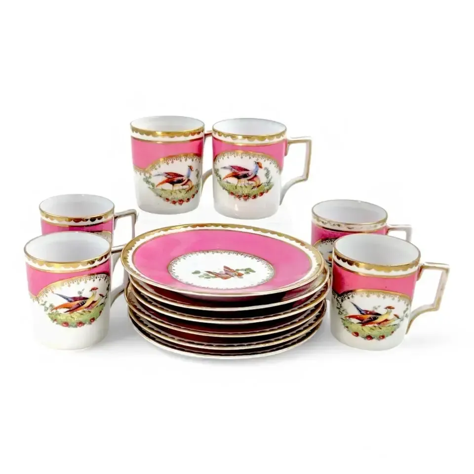 Victoria Austria Porcelain 12 Piece Coffee Set For 6, Chelsea Style, Pink & Gold photo furniture