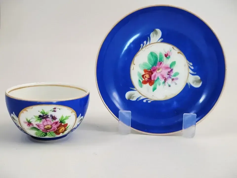 Gardner Porcelain Tea Cup & Saucer, Moscow, Russia, C.1880 photo for sale