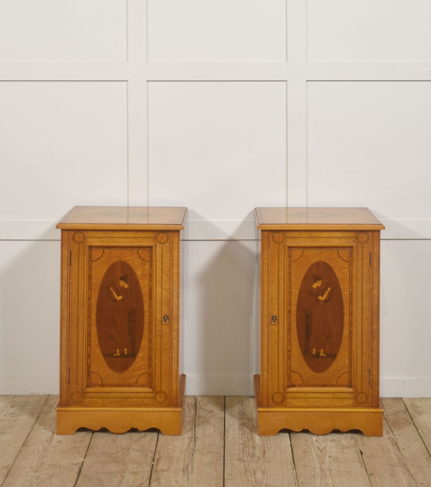 Pair Of Neo Classical Revival Marquetry Bedside Cabinets photo furniture
