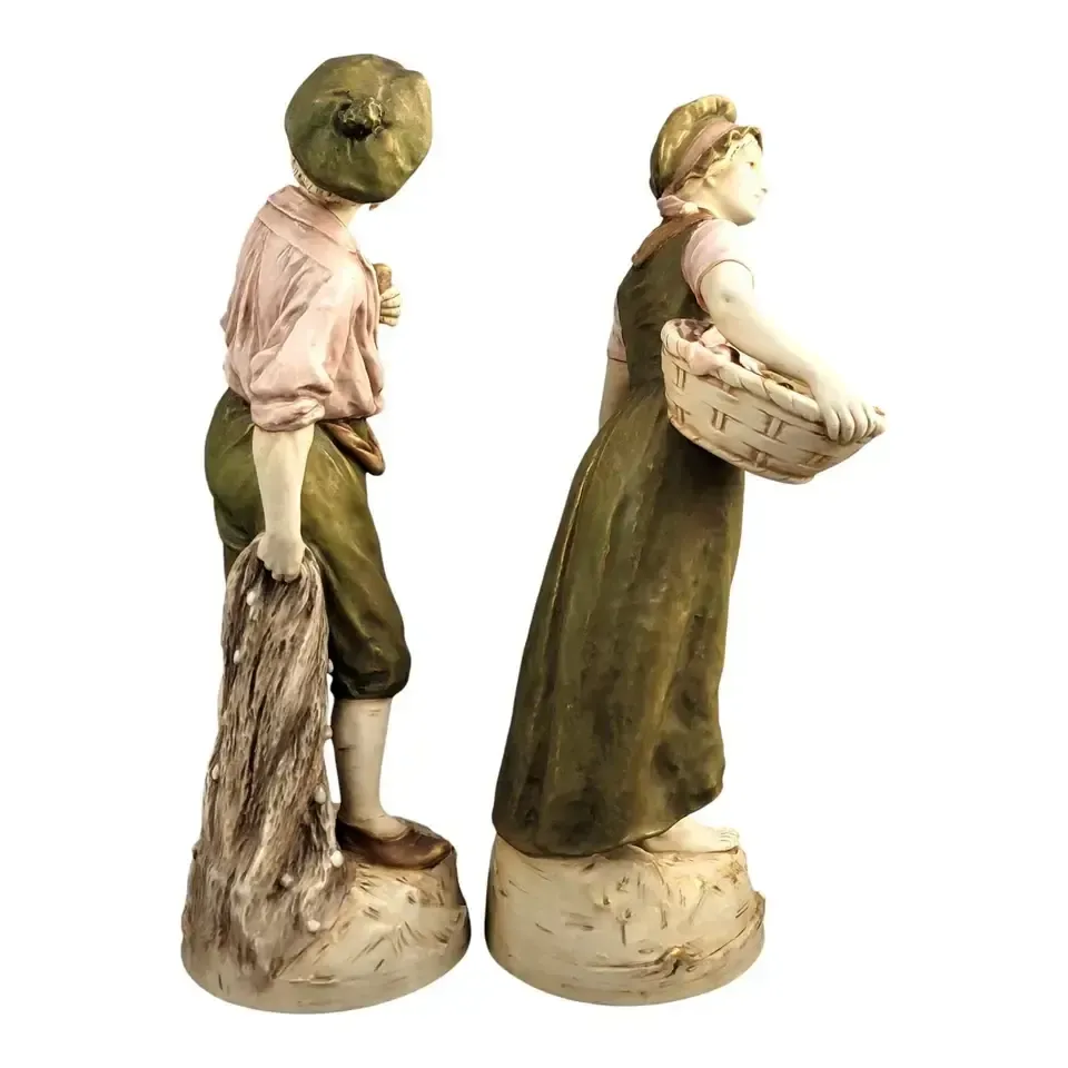 Antique Royal Dux, Large Pair Of Porcelain Fisher Figures, Bohemia, C. 1918 photo Home Decor